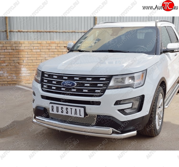 13 849 р. Защита переднего бампера (2 трубыØ63 и 75х42 мм, нержавейка) Russtal Ford Explorer U502 2-ой рестайлинг, 5 дв. (2017-2019)  с доставкой в г. Майкоп