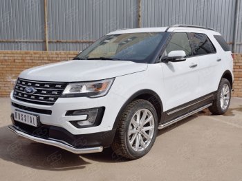 16 849 р. Защита переднего бампера (Ø63 мм волна, нержавейка) SLITKOFF Ford Explorer U502 2-ой рестайлинг, 5 дв. (2017-2019)  с доставкой в г. Майкоп. Увеличить фотографию 2