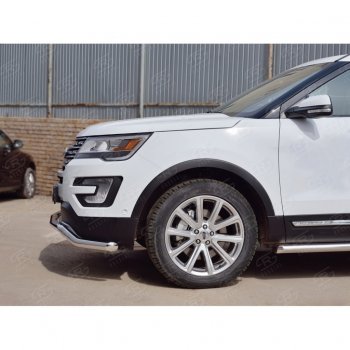 16 849 р. Защита переднего бампера (Ø63 мм волна, нержавейка) SLITKOFF Ford Explorer U502 2-ой рестайлинг, 5 дв. (2017-2019)  с доставкой в г. Майкоп. Увеличить фотографию 3