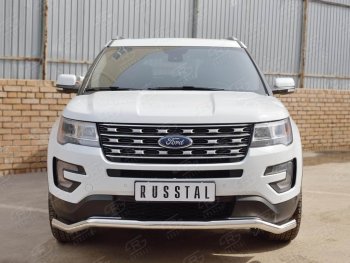 16 849 р. Защита переднего бампера (Ø63 мм волна, нержавейка) SLITKOFF Ford Explorer U502 2-ой рестайлинг, 5 дв. (2017-2019)  с доставкой в г. Майкоп. Увеличить фотографию 4