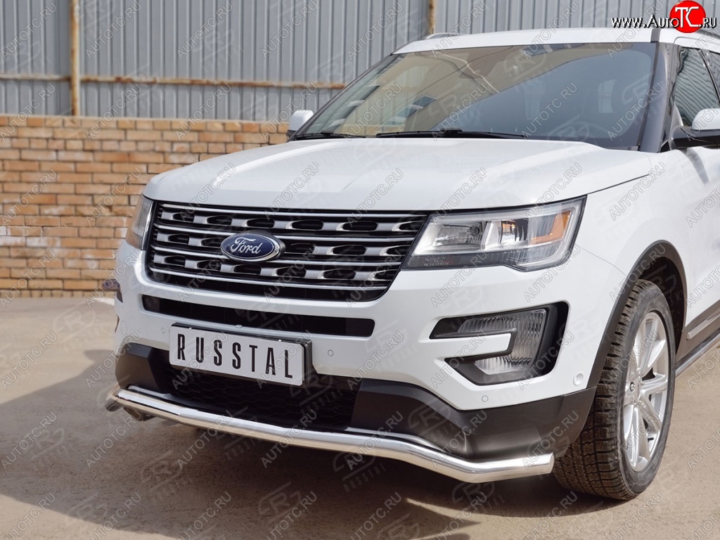 16 849 р. Защита переднего бампера (Ø63 мм волна, нержавейка) SLITKOFF Ford Explorer U502 2-ой рестайлинг, 5 дв. (2017-2019)  с доставкой в г. Майкоп