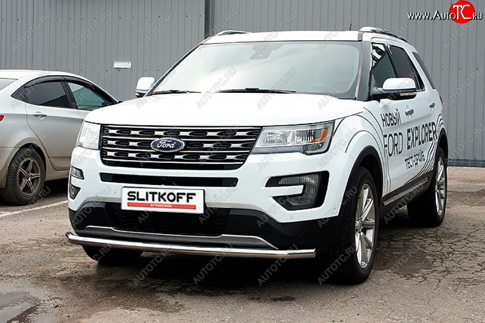 13 549 р. Защита переднего бампера Slitkoff (d57 мм)  Ford Explorer  U502 (2015-2018) 1-ый рестайлинг, 5 дв. (Нержавеющая сталь)  с доставкой в г. Майкоп