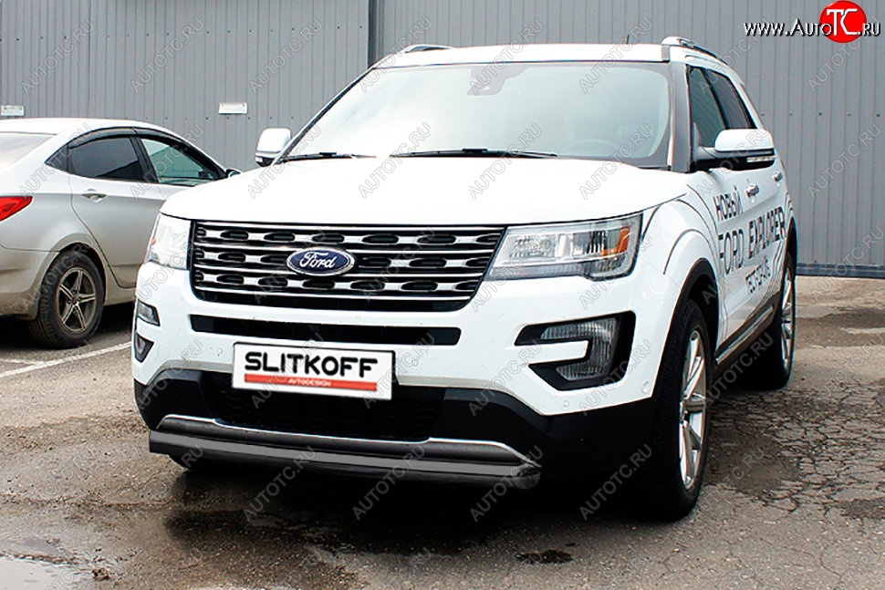 11 699 р. Защита переднего бампера Slitkoff (d76 мм)  Ford Explorer  U502 (2015-2018) 1-ый рестайлинг, 5 дв. (Сталь с полимерным покрытием. Цвет: чёрный)  с доставкой в г. Майкоп