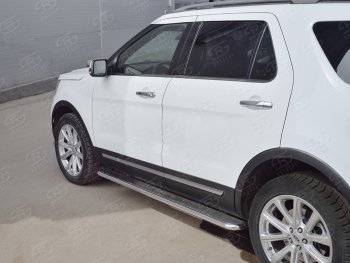 Широкая защита порогов с трубой d42 мм с нержавеющим листом SLITKOFF v3 Ford Explorer U502 1-ый рестайлинг, 5 дв. (2015-2018)