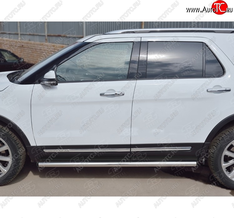 18 799 р. Защита порогов SLITKOFF из круглой трубы диаметром 63 мм SLITKOFF v2  Ford Explorer  U502 (2015-2019) 1-ый рестайлинг, 5 дв., 2-ой рестайлинг, 5 дв.  с доставкой в г. Майкоп