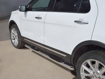 24 549 р. Защита порогов из трубы d76 мм с пластиковыми вставками для ног SLITKOFF v1 Ford Explorer U502 2-ой рестайлинг, 5 дв. (2017-2019)  с доставкой в г. Майкоп. Увеличить фотографию 3