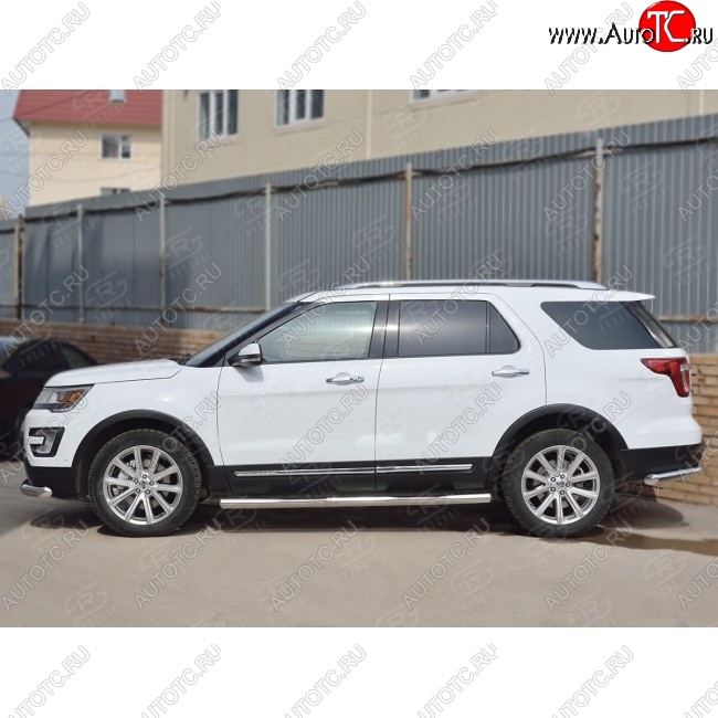 24 549 р. Защита порогов из трубы d76 мм с пластиковыми вставками для ног SLITKOFF v3 Ford Explorer U502 2-ой рестайлинг, 5 дв. (2017-2019)  с доставкой в г. Майкоп