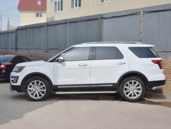 22 999 р. Широкая защита порогов с трубой d42 мм SLITKOFF v2 Ford Explorer U502 2-ой рестайлинг, 5 дв. (2017-2019)  с доставкой в г. Майкоп. Увеличить фотографию 3