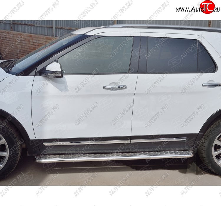 22 999 р. Широкая защита порогов с трубой d42 мм SLITKOFF v2 Ford Explorer U502 2-ой рестайлинг, 5 дв. (2017-2019)  с доставкой в г. Майкоп
