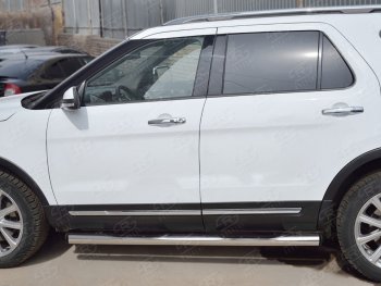 22 549 р. Защита порогов из трубы d76 мм с пластиковыми вставками для ног SLITKOFF v2 Ford Explorer U502 2-ой рестайлинг, 5 дв. (2017-2019)  с доставкой в г. Майкоп. Увеличить фотографию 3