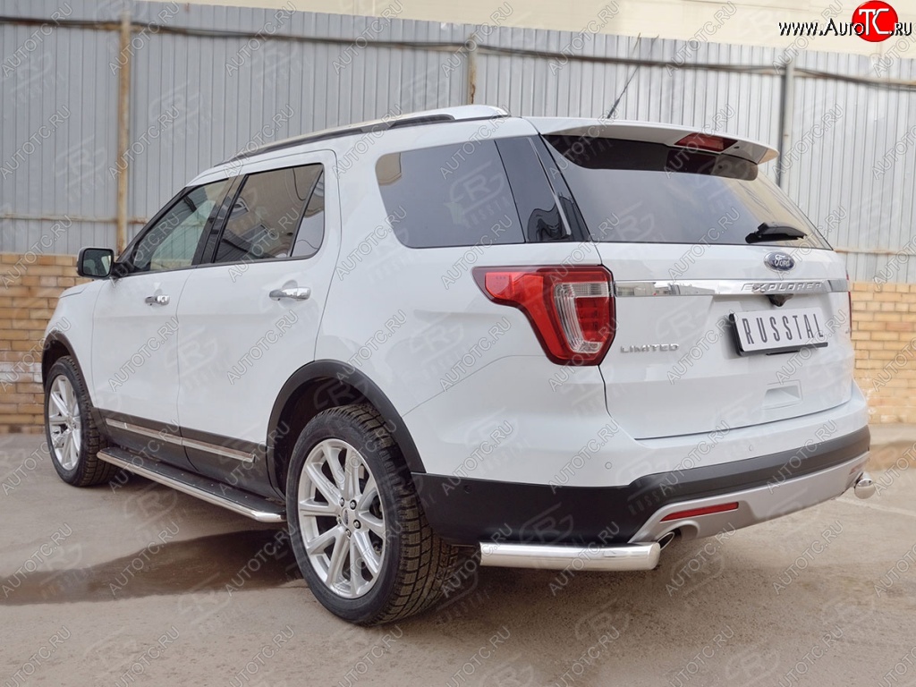 14 249 р. Защита заднего бампера (Ø76 мм уголки, нержавейка) SLITKOFF Ford Explorer U502 1-ый рестайлинг, 5 дв. (2015-2018)  с доставкой в г. Майкоп