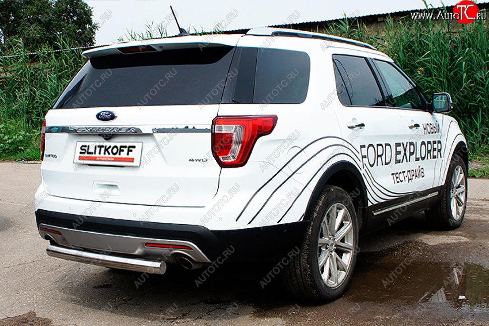 12 699 р. Защита заднего бампера Slitkoff (d76 мм)  Ford Explorer  U502 (2015-2018) 1-ый рестайлинг, 5 дв. (Нержавейка, Полированная)  с доставкой в г. Майкоп
