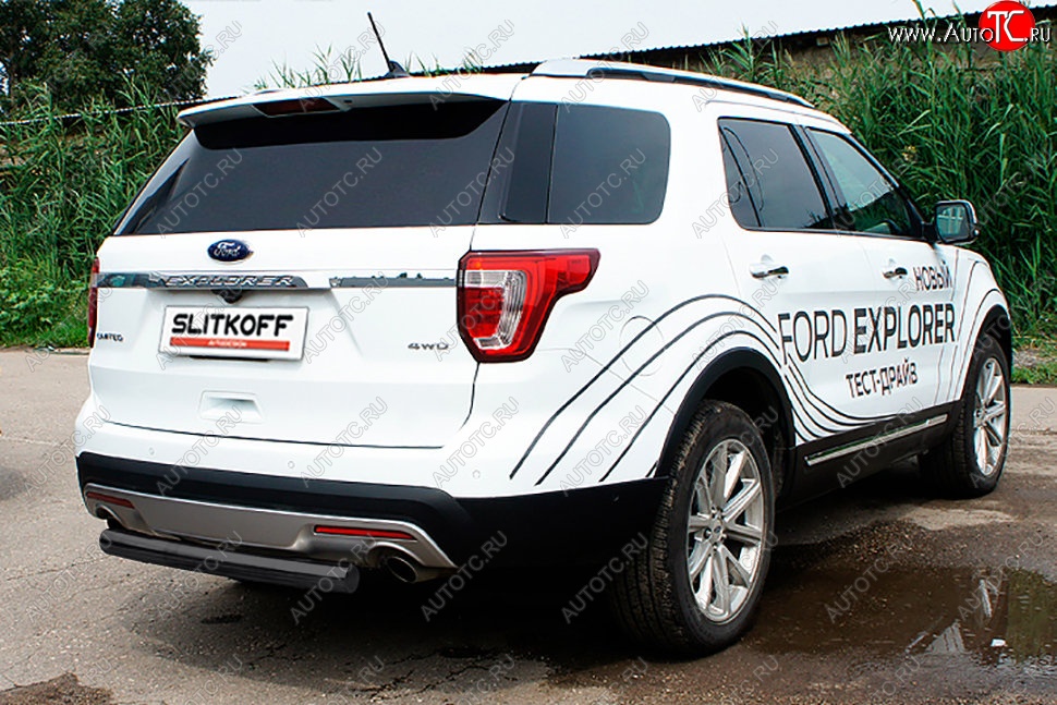 8 849 р. Защита заднего бампера Slitkoff (d76 мм) Ford Explorer U502 1-ый рестайлинг, 5 дв. (2015-2018) (Сталь с полимерным покрытием. Цвет: чёрный)  с доставкой в г. Майкоп