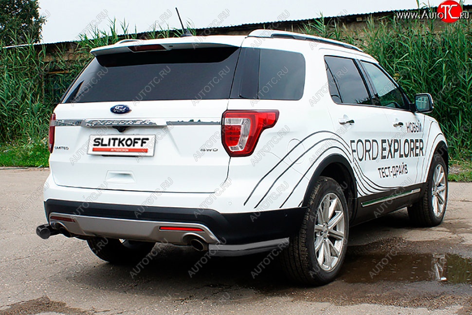 8 849 р. Защита заднего бампера Slitkoff (d76 мм, уголки) Ford Explorer U502 1-ый рестайлинг, 5 дв. (2015-2018) (Сталь с полимерным покрытием. Цвет: чёрный)  с доставкой в г. Майкоп