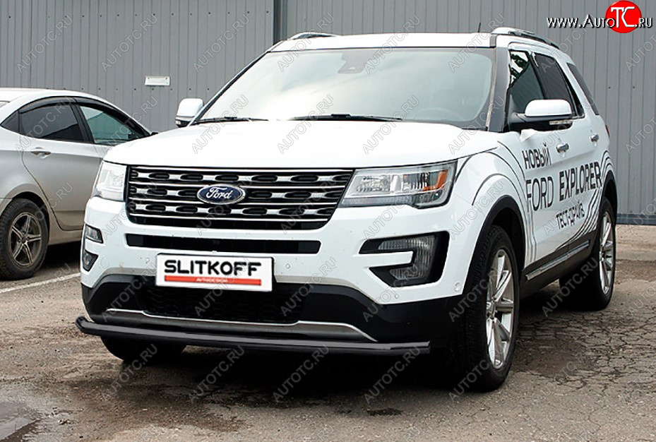 9 499 р. Защита переднего бампера Slitkoff (Ø 57 мм). Ford Explorer U502 1-ый рестайлинг, 5 дв. (2015-2018) (Сталь с полимерным покрытием. Цвет: черный)  с доставкой в г. Майкоп