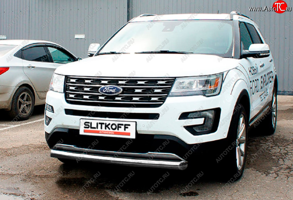 11 699 р. Защита переднего бампера Slitkoff (Ø 76 мм).  Ford Explorer  U502 (2015-2018) 1-ый рестайлинг, 5 дв. (Цвет: серебристый)  с доставкой в г. Майкоп