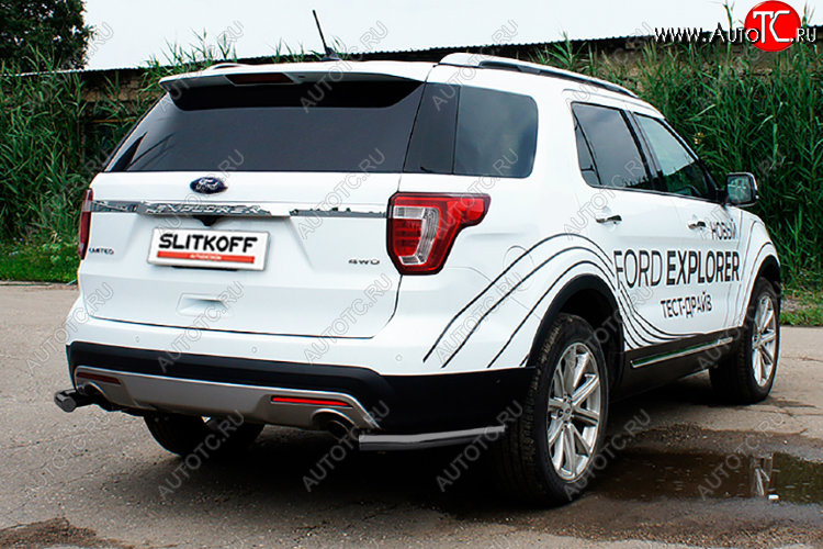 7 749 р. Защита заднего бампера Slitkoff (Ø 57 мм, уголки) Ford Explorer U502 1-ый рестайлинг, 5 дв. (2015-2018) (Цвет: черный)  с доставкой в г. Майкоп