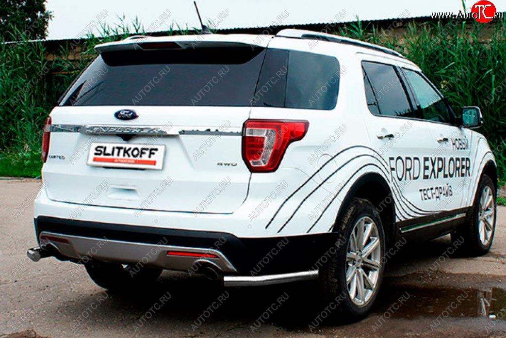 7 749 р. Защита заднего бампера Slitkoff (Ø 57 мм, уголки)  Ford Explorer  U502 (2015-2018) 1-ый рестайлинг, 5 дв. (Цвет: серебристый)  с доставкой в г. Майкоп