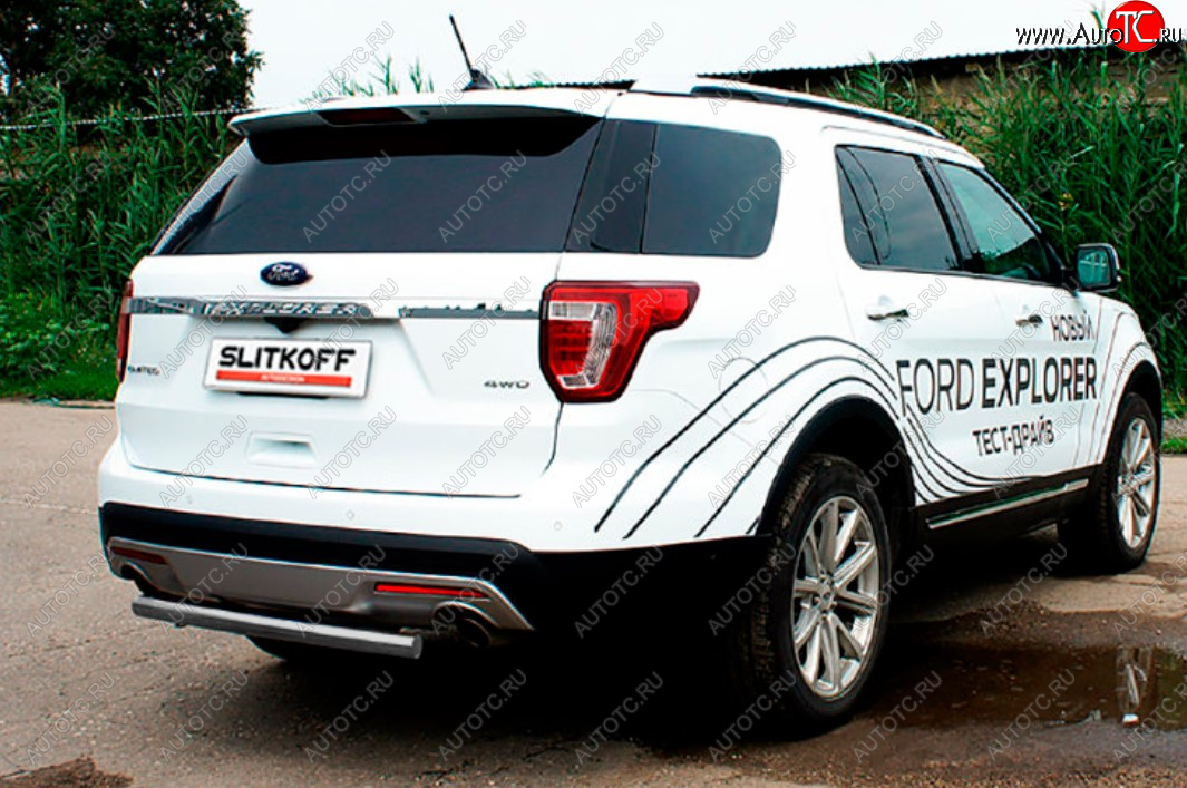 7 449 р. Защита заднего бампера Slitkoff (Ø 57 мм).  Ford Explorer  U502 (2015-2018) 1-ый рестайлинг, 5 дв. (Цвет: серебристый)  с доставкой в г. Майкоп