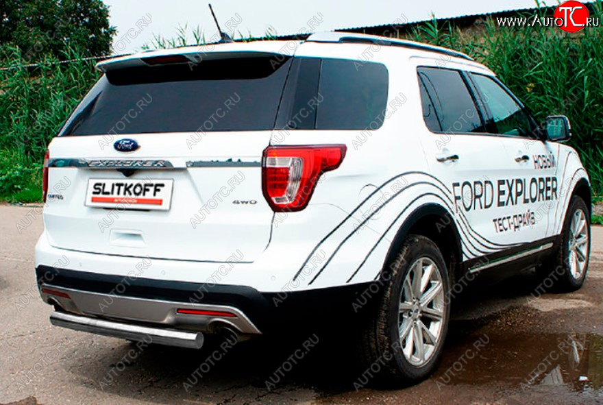 8 849 р. Защита заднего бампера Slitkoff (Ø мм)  Ford Explorer  U502 (2015-2018) 1-ый рестайлинг, 5 дв. (Цвет: серебристый)  с доставкой в г. Майкоп