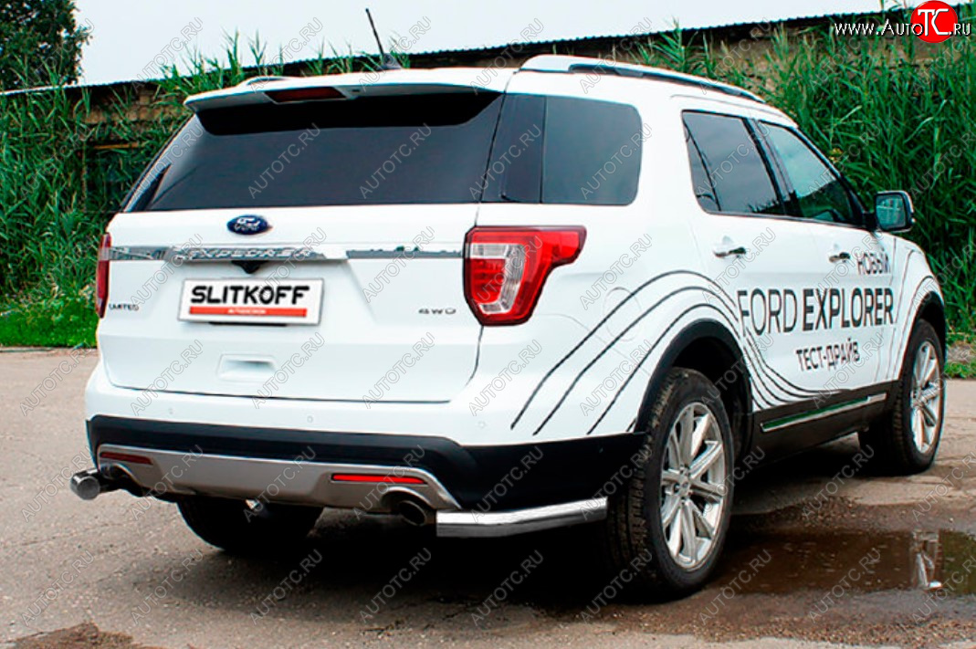 8 849 р. Защита заднего бампера Slitkoff (Ø 76 мм, уголки)  Ford Explorer  U502 (2015-2018) 1-ый рестайлинг, 5 дв. (Сталь с полимерным покрытием. Цвет: серебристый)  с доставкой в г. Майкоп