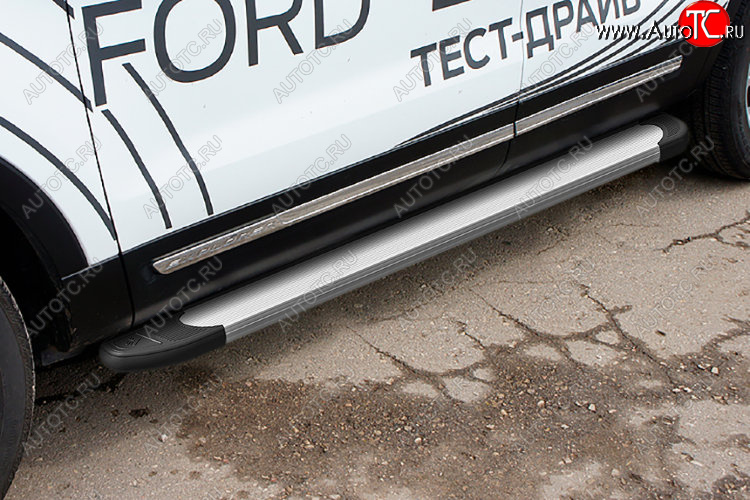 13 349 р. Пороги алюминиевые Optima Silver 1800 серебристые на  Ford Explorer  U502 (2015-2018) 1-ый рестайлинг, 5 дв. (Optima Silver)  с доставкой в г. Майкоп