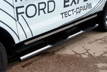 Защита порогов Slitkoff (Ø 76 мм, с проступями) Ford Explorer  U502 (2015-2018) 1-ый рестайлинг, 5 дв. (Цвет: серебристый)