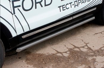 Защита порогов Slitkoff (Ø 76 мм, труба) Ford Explorer  U502 (2015-2018) 1-ый рестайлинг, 5 дв. (Сталь с полимерным покрытием. Цвет: серебристый)