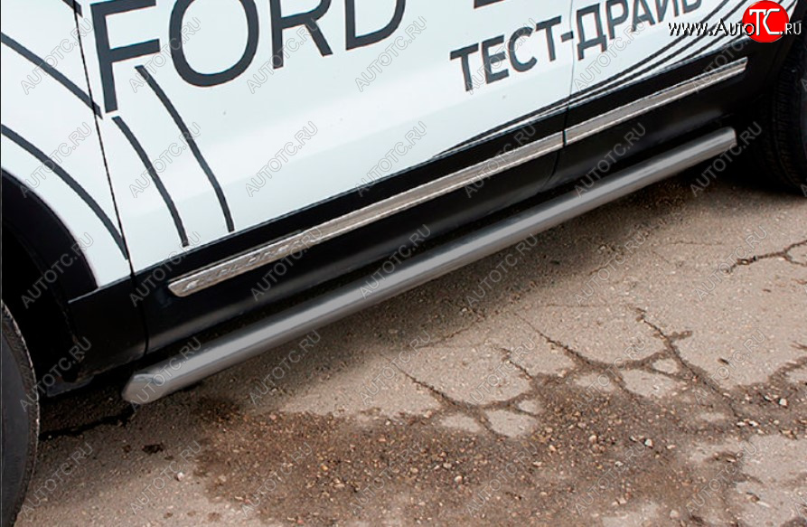 14 249 р. Защита порогов Slitkoff (Ø 76 мм, труба)  Ford Explorer  U502 (2015-2018) 1-ый рестайлинг, 5 дв. (Сталь с полимерным покрытием. Цвет: серебристый)  с доставкой в г. Майкоп