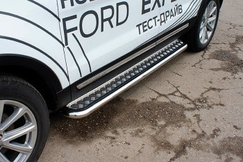 Защита порогов Slitkoff (d57, с листом) Ford Explorer  U502 (2017-2019) 2-ой рестайлинг, 5 дв. (Нержавейка)