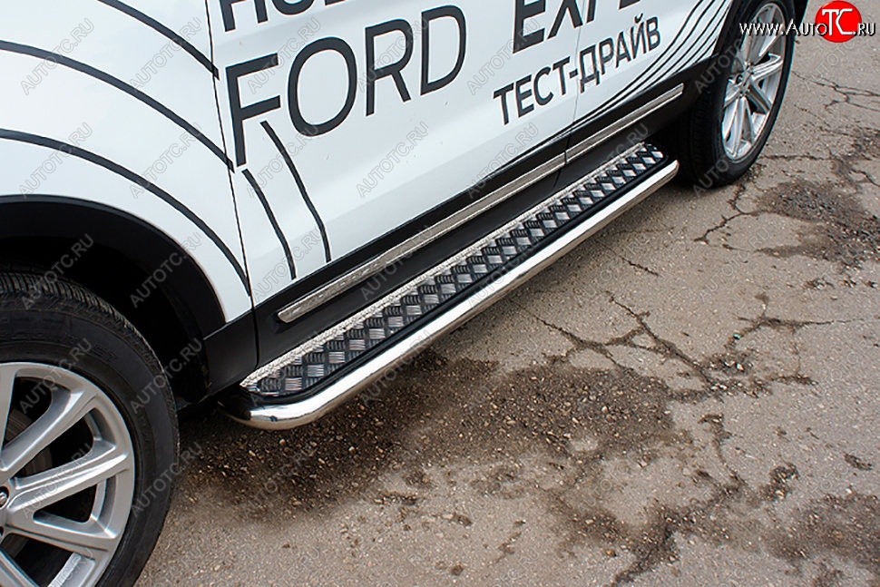 22 899 р. Защита порогов Slitkoff (d57, с листом) Ford Explorer U502 2-ой рестайлинг, 5 дв. (2017-2019) (Нержавейка)  с доставкой в г. Майкоп