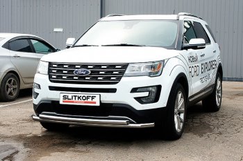 Защита переднего бампера Slitkoff (двойная, d57/57 мм) Ford Explorer  U502 (2017-2019) 2-ой рестайлинг, 5 дв.