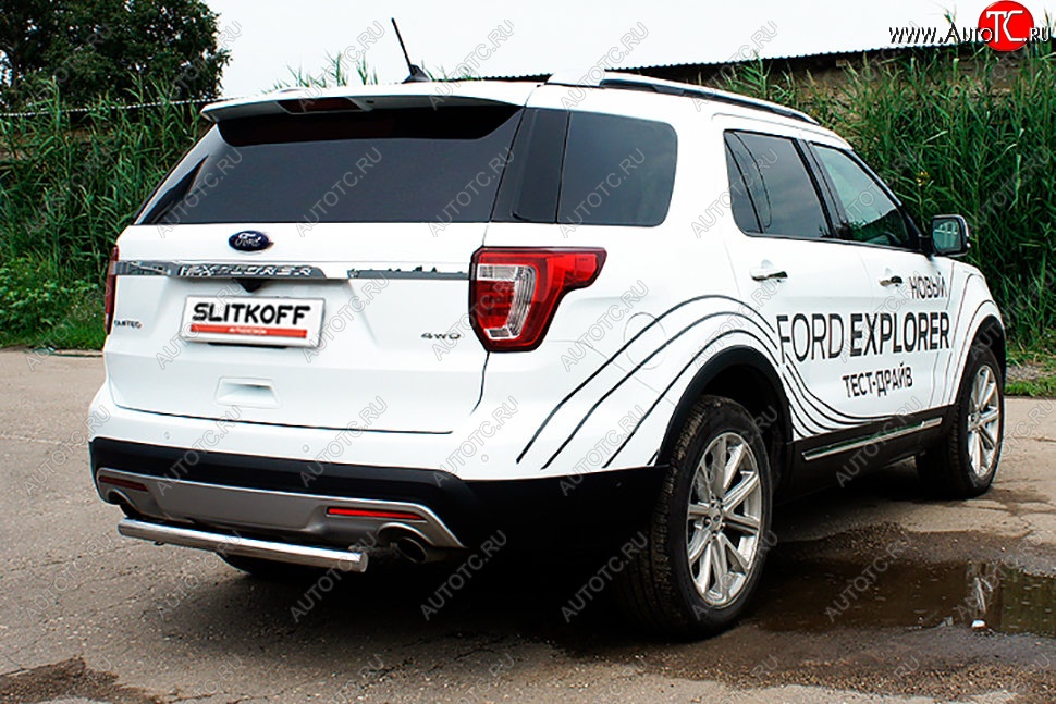 10 649 р. Защита заднего бампера Slitkoff (d57)  Ford Explorer  U502 (2017-2019) 2-ой рестайлинг, 5 дв. (Нержавейка, Без окраски)  с доставкой в г. Майкоп