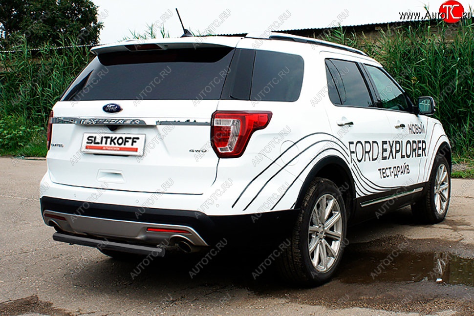 7 449 р. Защита заднего бампера Slitkoff (d57 мм)  Ford Explorer  U502 (2017-2019) 2-ой рестайлинг, 5 дв. (Сталь с полимерным покрытием. Цвет: чёрный)  с доставкой в г. Майкоп