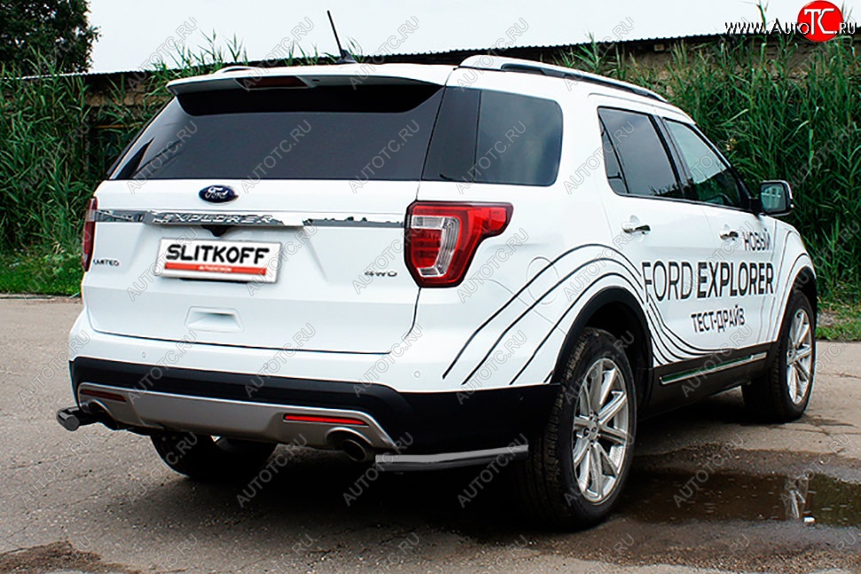 7 749 р. Защита заднего бампера Slitkoff (d57 мм, уголки) Ford Explorer U502 2-ой рестайлинг, 5 дв. (2017-2019) (Сталь с полимерным покрытием. Цвет: чёрный)  с доставкой в г. Майкоп