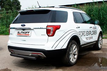 12 699 р. Защита заднего бампера Slitkoff (d76 мм)  Ford Explorer  U502 (2017-2019) 2-ой рестайлинг, 5 дв. (Нержавейка, Полированная)  с доставкой в г. Майкоп. Увеличить фотографию 2