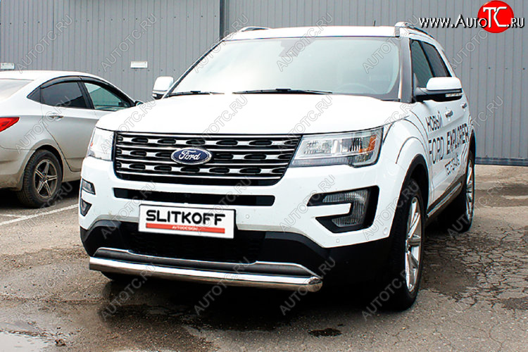 11 699 р. Защита переднего бампера Slitkoff (Ø 76 мм)  Ford Explorer  U502 (2017-2019) 2-ой рестайлинг, 5 дв. (Цвет: серебристый)  с доставкой в г. Майкоп