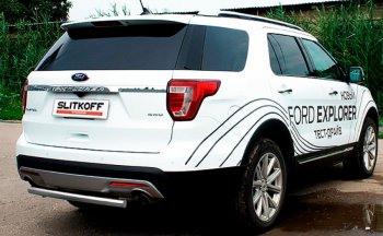 Защита заднего бампера Slitkoff (Ø 57 мм) Ford Explorer  U502 (2017-2019) 2-ой рестайлинг, 5 дв. (Сталь с полимерным покрытием. Цвет: серебристый)