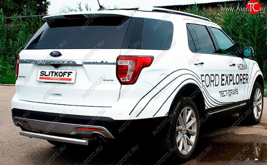 7 449 р. Защита заднего бампера Slitkoff (Ø 57 мм)  Ford Explorer  U502 (2017-2019) 2-ой рестайлинг, 5 дв. (Сталь с полимерным покрытием. Цвет: серебристый)  с доставкой в г. Майкоп