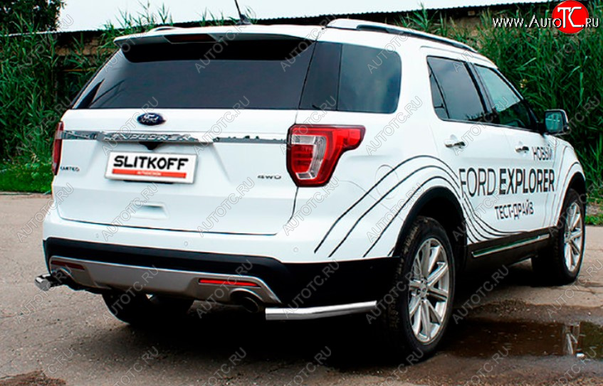 7 749 р. Защита заднего бампера Slitkoff (Ø 57, уголки)  Ford Explorer  U502 (2017-2019) 2-ой рестайлинг, 5 дв. (Сталь с полимерным покрытием. Цвет: серебристый)  с доставкой в г. Майкоп