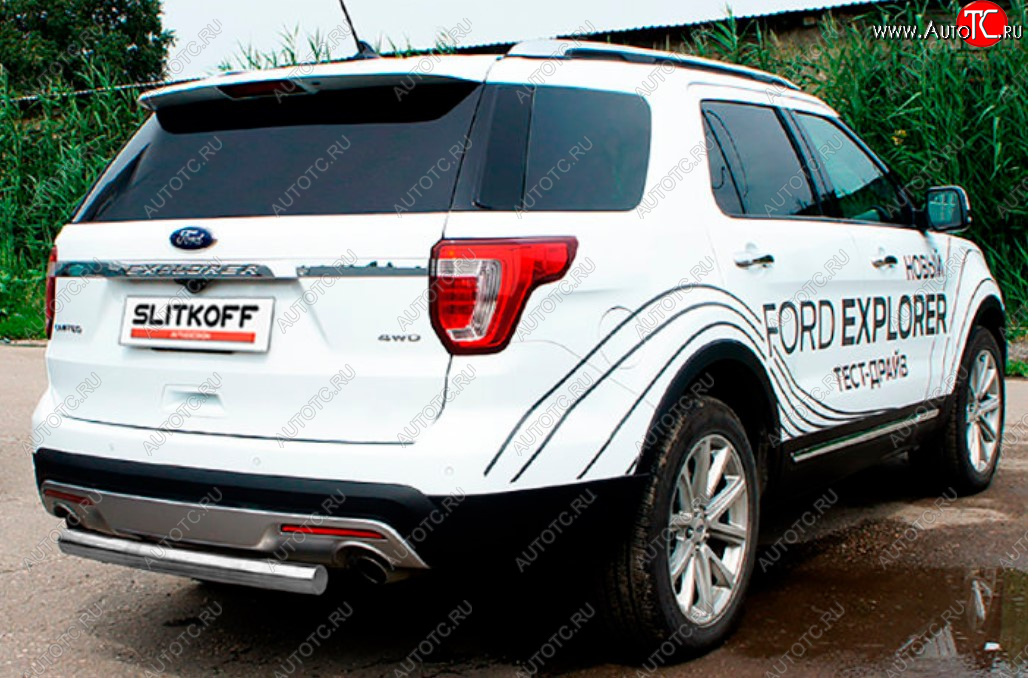 8 849 р. Защита заднего бампера Slitkoff (Ø 76 мм)  Ford Explorer  U502 (2017-2019) 2-ой рестайлинг, 5 дв. (Сталь с полимерным покрытием. Цвет: серебристый)  с доставкой в г. Майкоп