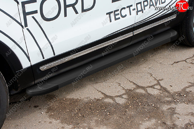 13 349 р. Пороги алюминиевые Slitkoff  Ford Explorer  U502 (2017-2019) 2-ой рестайлинг, 5 дв. (Optima Black )  с доставкой в г. Майкоп