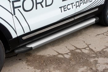 Пороги алюминиевые Slitkoff Ford Explorer  U502 (2017-2019) 2-ой рестайлинг, 5 дв. (Optima Silver)