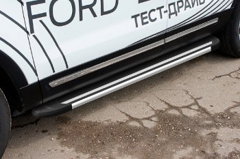 Пороги алюминиевые Slitkoff Ford Explorer  U502 (2017-2019) 2-ой рестайлинг, 5 дв. (Luxe Black)