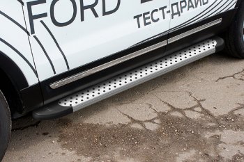Пороги алюминиевые Slitkoff Ford Explorer  U502 (2017-2019) 2-ой рестайлинг, 5 дв. (Standart Silver)