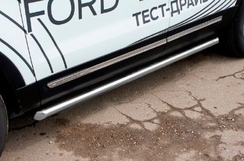 Защита порогов Slitkoff (Ø 76 мм, труба) Ford Explorer  U502 (2017-2019) 2-ой рестайлинг, 5 дв. (Сталь с полимерным покрытием. Цвет: серебристый)
