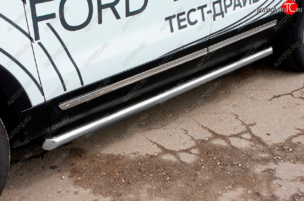 14 249 р. Защита порогов Slitkoff (Ø 76 мм, труба)  Ford Explorer  U502 (2017-2019) 2-ой рестайлинг, 5 дв. (Сталь с полимерным покрытием. Цвет: серебристый)  с доставкой в г. Майкоп