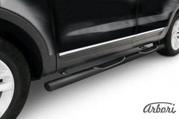 Защита штатных порогов Arbori (черная, d76 mm). Ford Explorer U502 дорестайлинг (2010-2016)