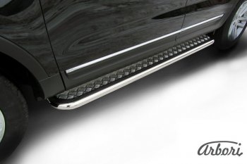 Защита порогов для ног Arbori (нержавейка, алюминий, d76) Ford Explorer U502 дорестайлинг (2010-2016)
