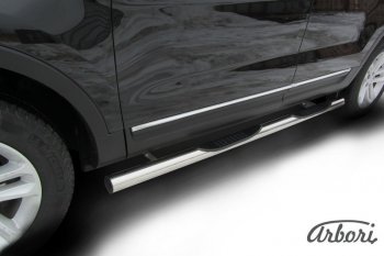 Защита штатных порогов Arbori (с проступью, нержавейка, d76 mm). Ford Explorer U502 дорестайлинг (2010-2016)